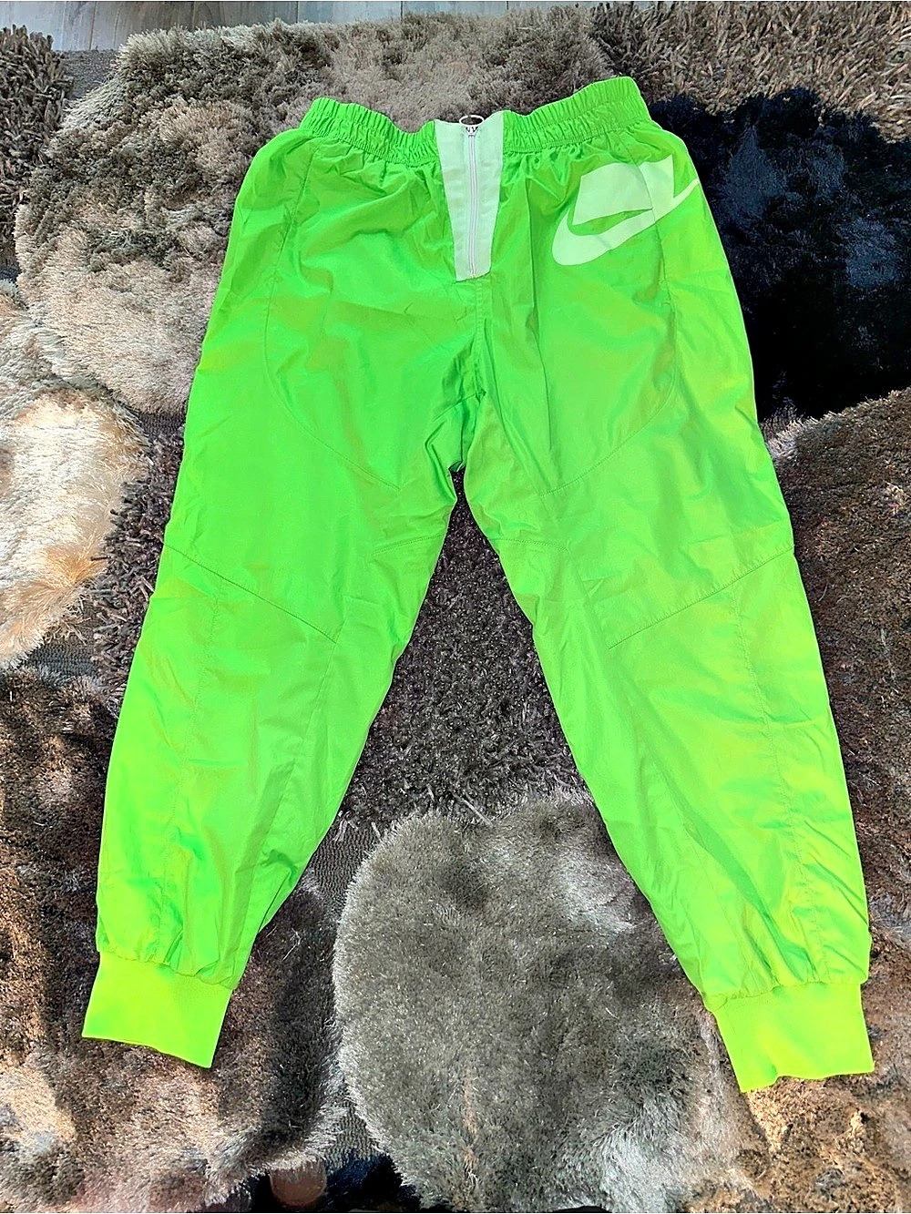 Nike Neon Green Nylon Track Pants Joggers Big Logo Size XL